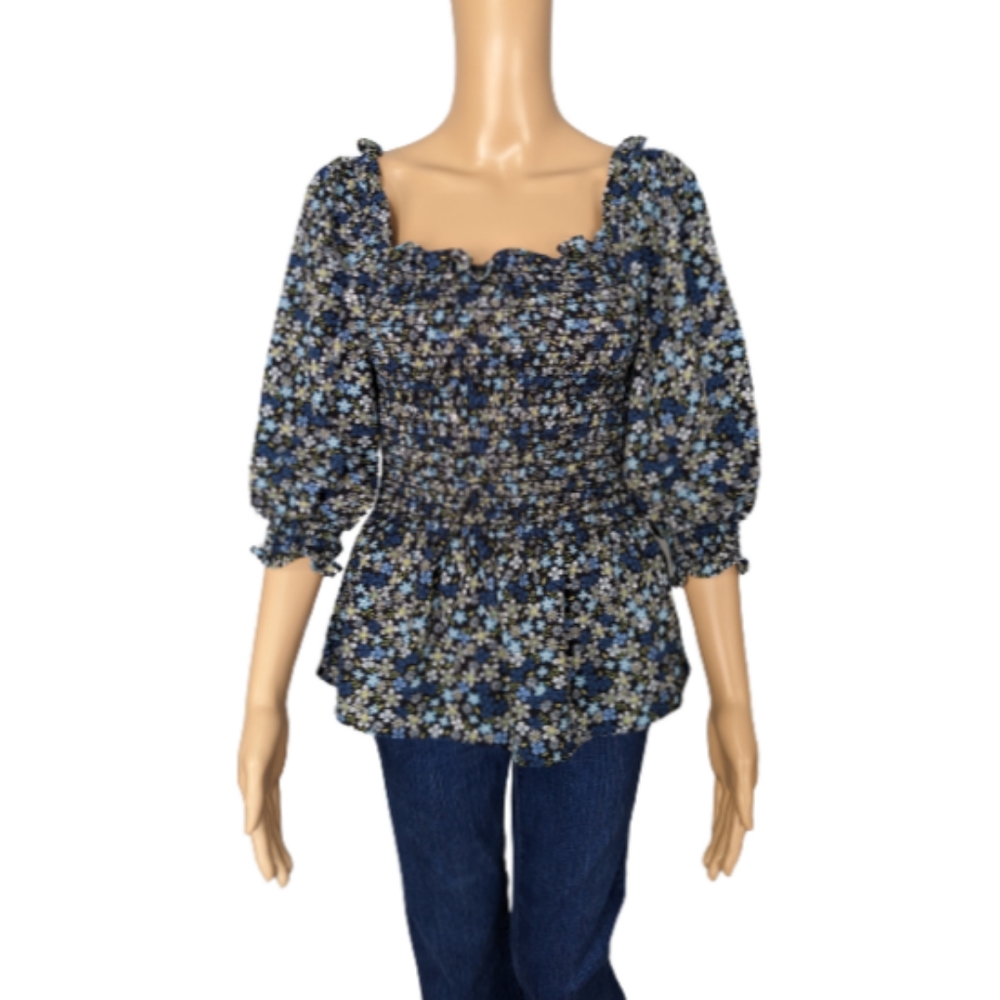 Max Studio Floral Print Smocked Top XS